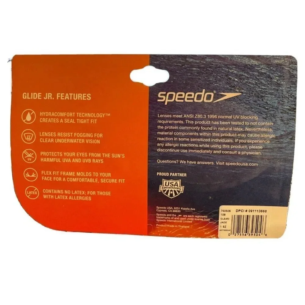 Speedo Swimming JR. Glide Print Clear Jade Goggles Ages Junior 6-14‎ NEW